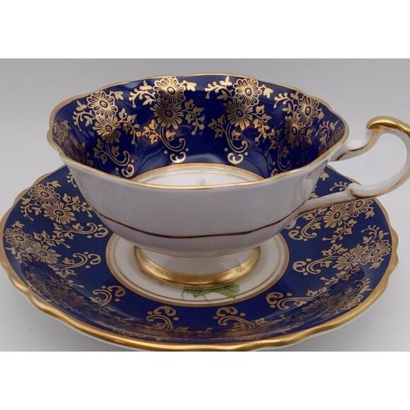 Rare  Vintage Paragon Cup and Saucer Cobalt Blue with Gold Trim - Picture 2 of 11